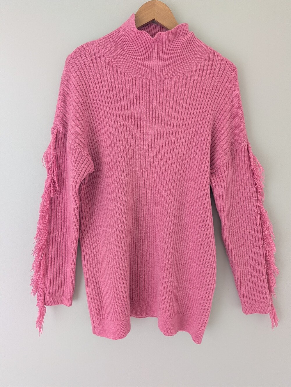 NWT Self Contrast Pink Fringe Sleeve Turtleneck Sweater Dress S Anthropologie